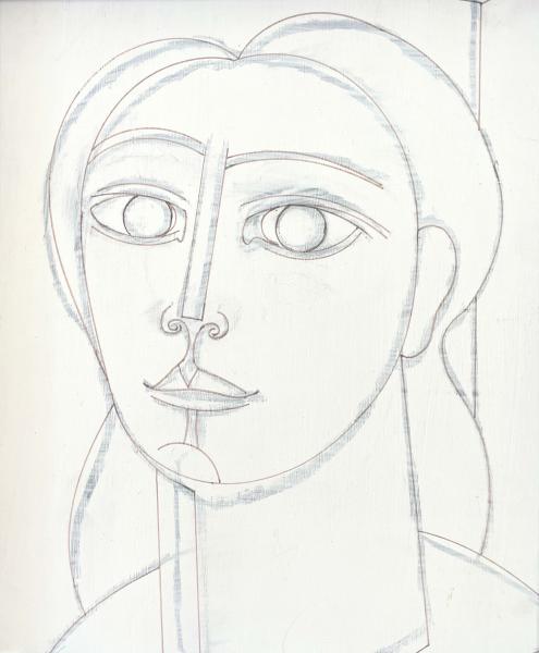 Portrait de femme, esquisse sur fond blanc, décembre 2002