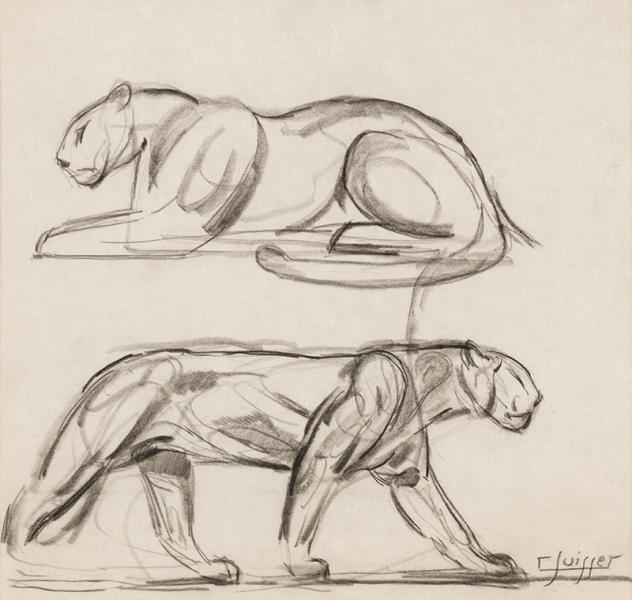 Esquisse deux panthères, circa 1925