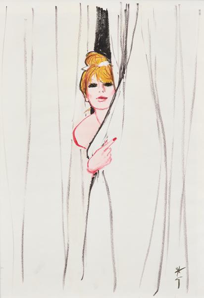 Nue derrière le rideau