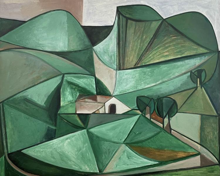 Maison au creux du paysage vert, juillet 1983