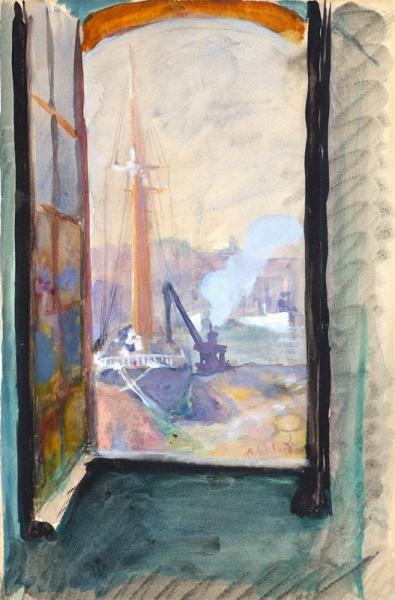 Fenêtre ouverte sur le Port de Marseille. Alfred LOMBARD