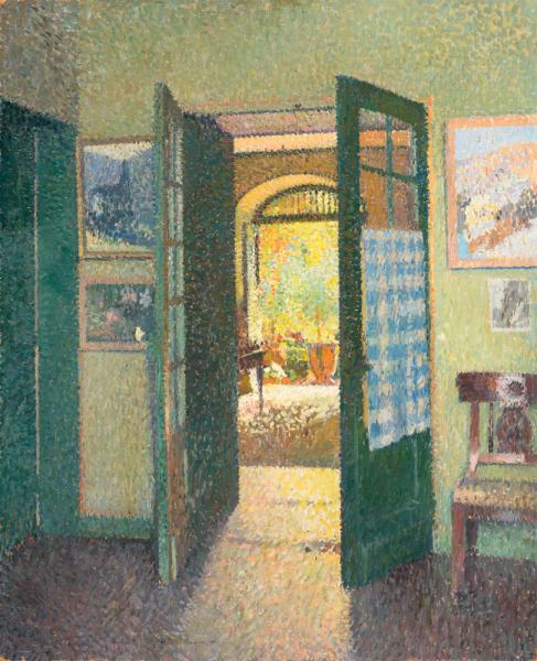 Intérieur à Marquayrol, vue depuis le salon vers la porte d'entrée ouverte sur le soleil Henri MARTIN